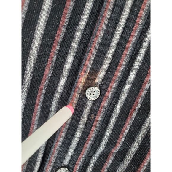 Harley Davidson Button Up Shirt Mens L Black Gray Striped LS Embroidered Logo - Picture 7 of 13